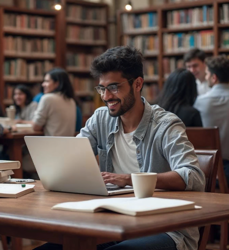 Student studying in library